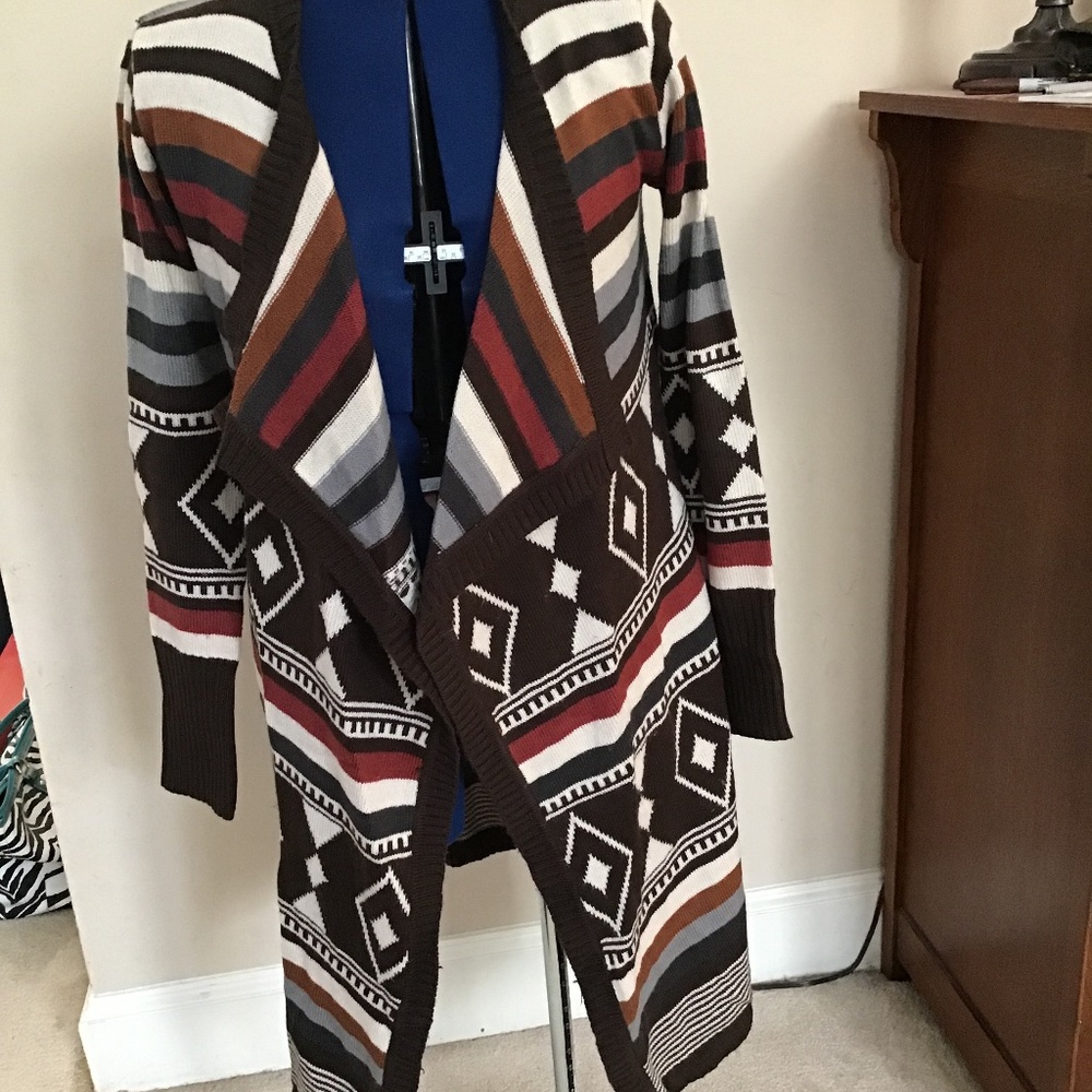 Long brown, cream, and rust size S/M flyaway cardi